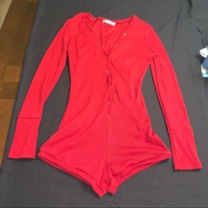 NWOT Moxeay Red Long Sleeve Boy Short Snap Front Closure Bodysuit M